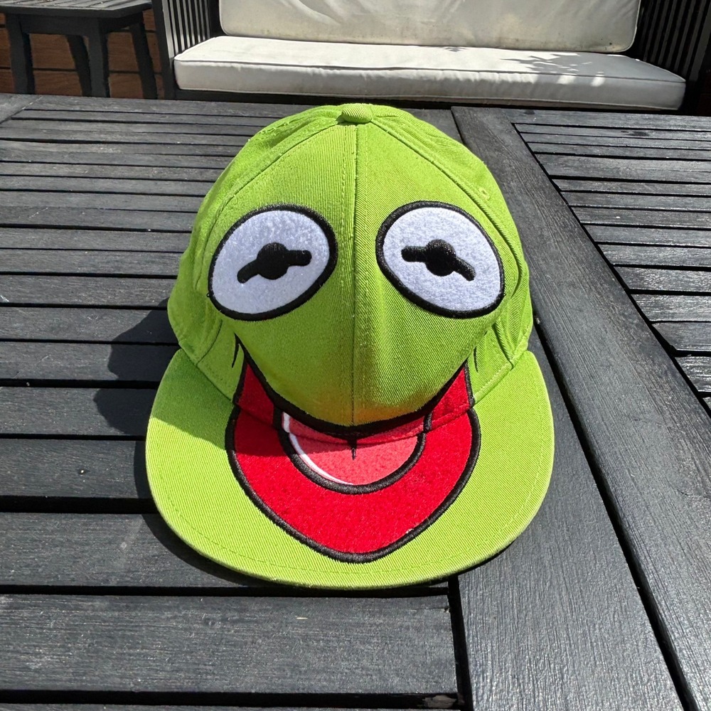 The Muppets Kermit the Frog Hat Unisex OSFM Green Excellent Embroidered Snapback